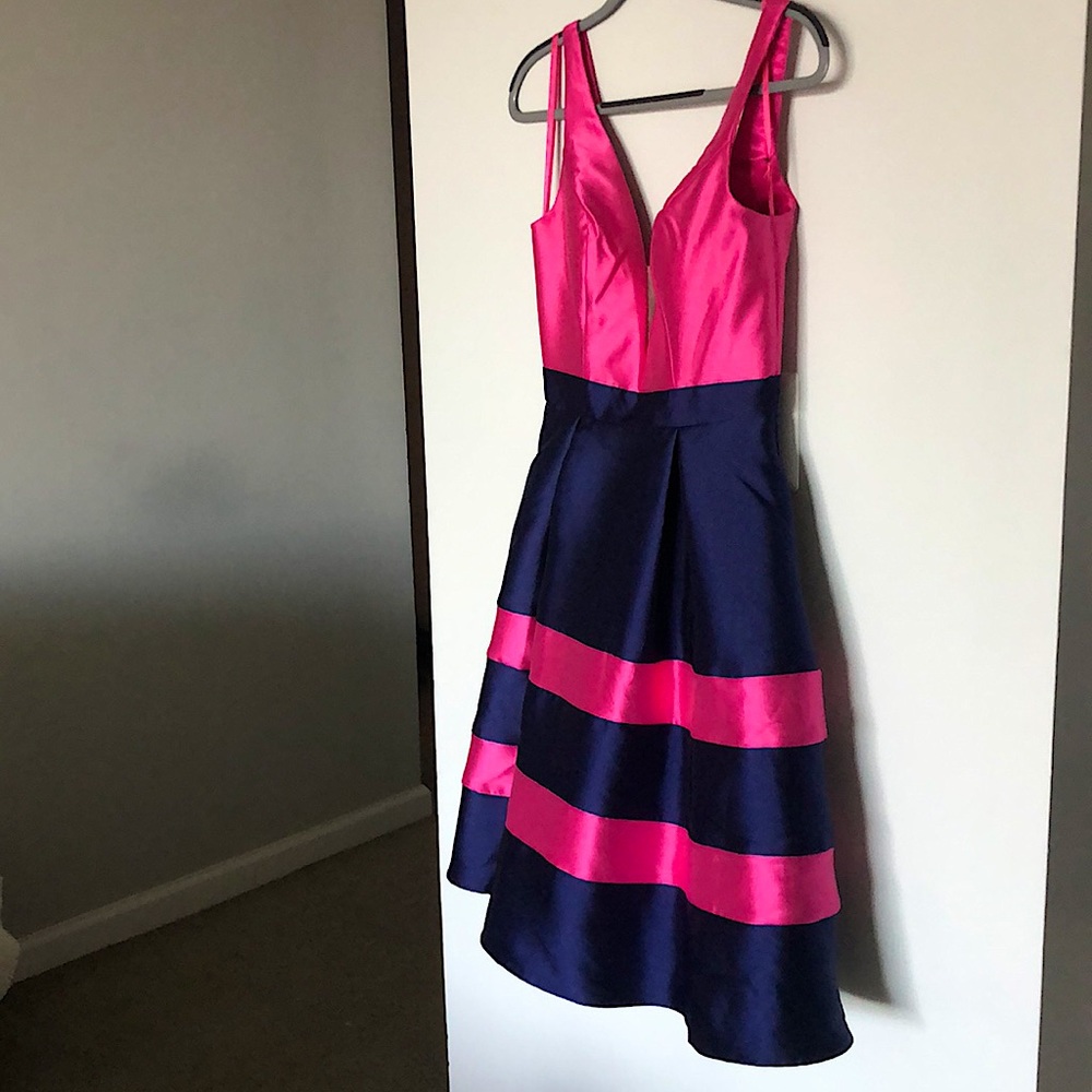 Pink & Navy Striped Mac Duggal Dress